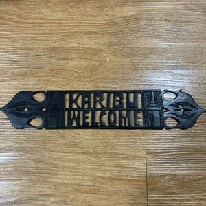 Hand carved Wood Swahili “Karibu” Welcome Sign African 14”